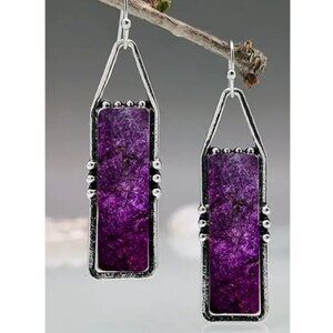 Retro Bohemian Geometric Purple Galaxy Dangle Earrings